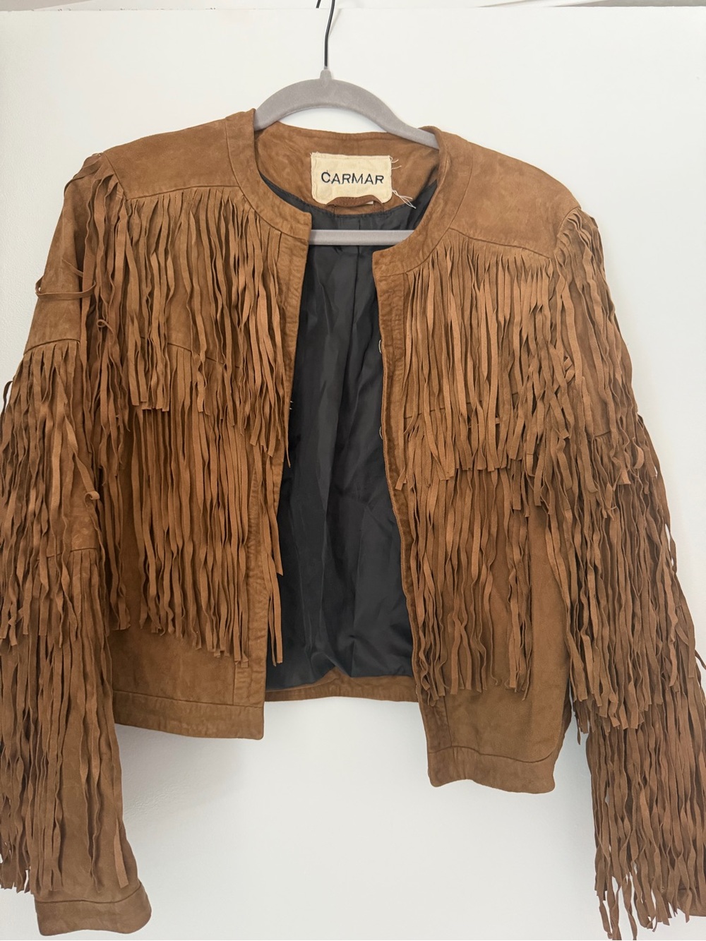 Carmar Tan Suede Fringe Hem Jacket with Black Lining